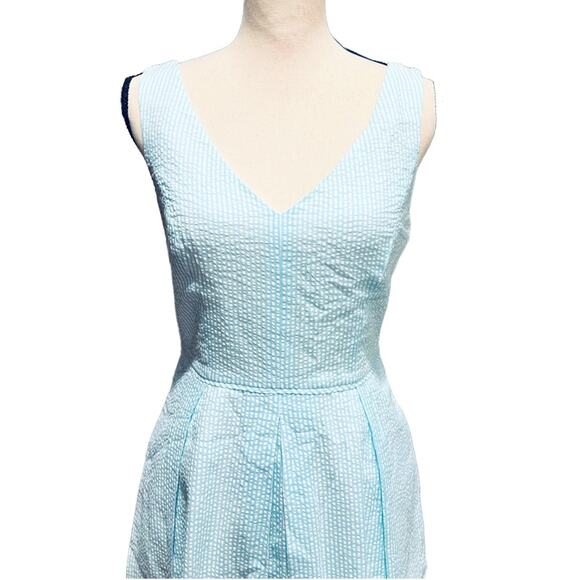 J. Crew Seersucker Blue & White Striped V Neck Dress Size 4 NWT - Picture 3 of 10